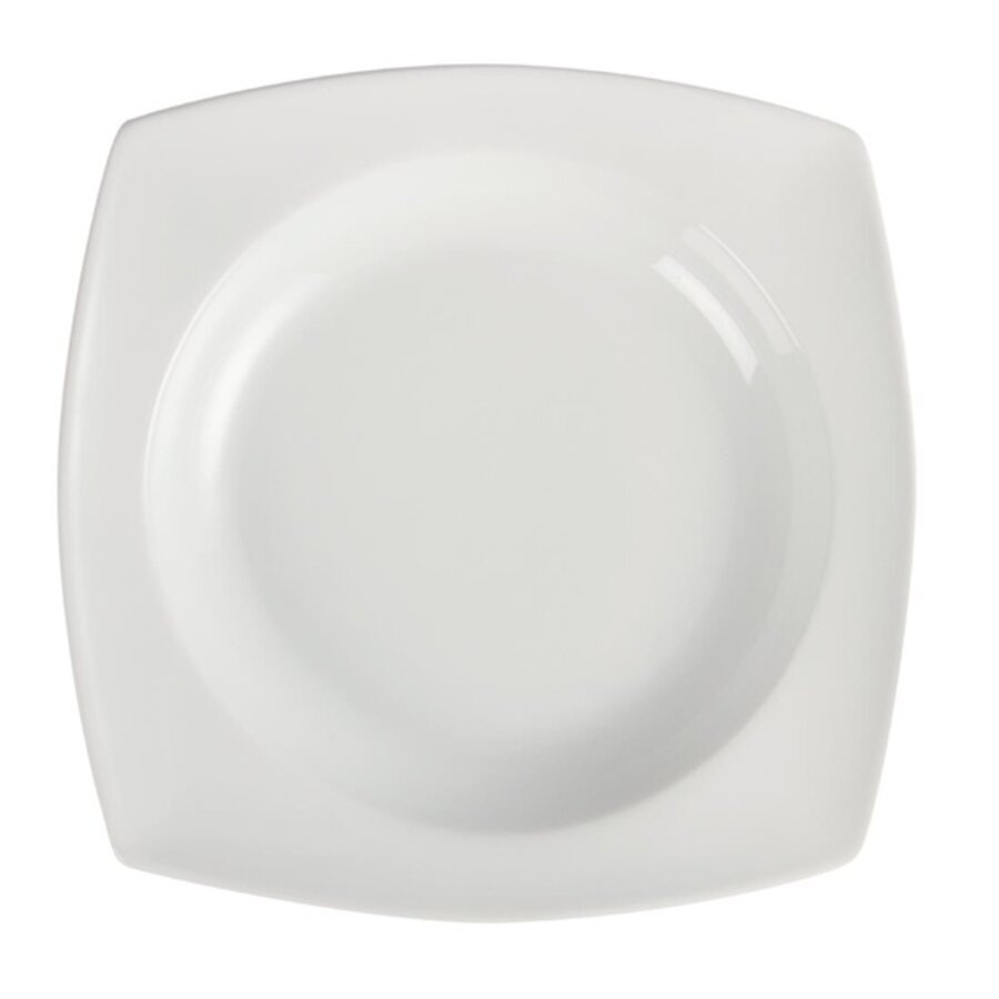 Assiettes creuses carrées arrondies en faïence blanche | 25Øcm | 4 pièces