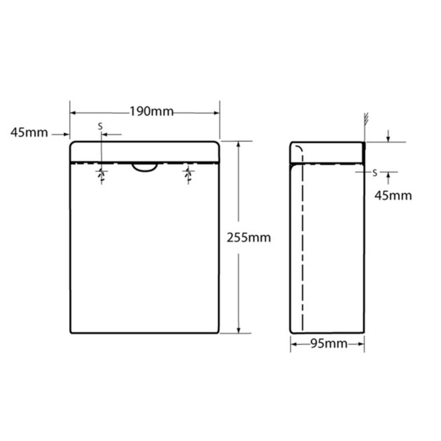 Poubelle | L 190 x P 95 x H 255 mm | 3,8 L | Acier inoxydable