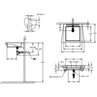 Vandalism-proof stainless steel sink 62x50.5 cm (WxD)