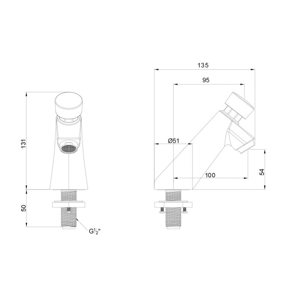 Robinet de lavabo | Fermeture automatique | Chromé | H 13,1 cm