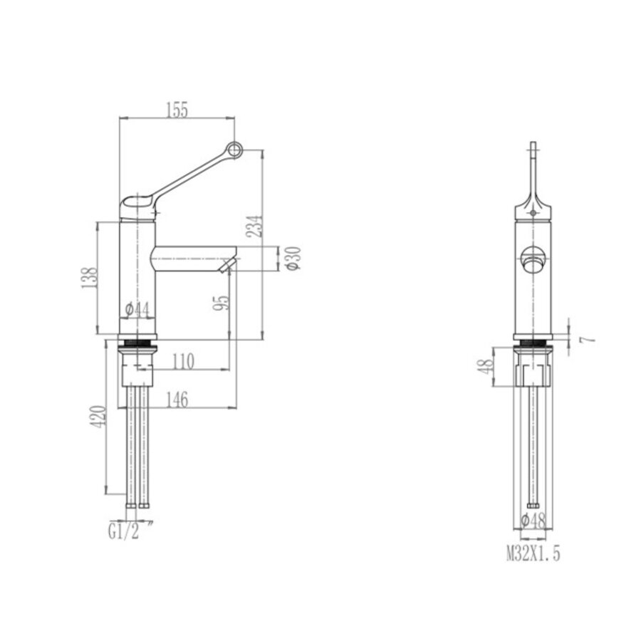 Robinet de lavabo en acier inoxydable avec commande au coude