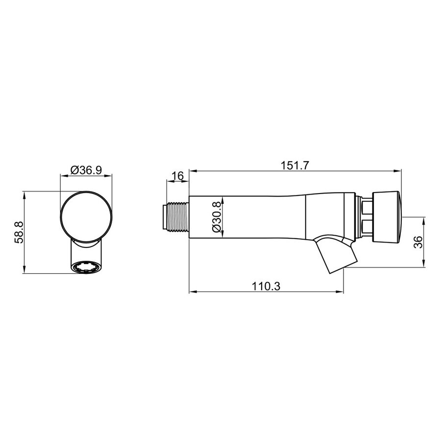 wall tap | Self-closing | stainless steel | Ø30 x 110.3mm