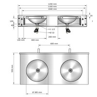 meervoudige wastafel | RVS | D 565 x H 200 mm