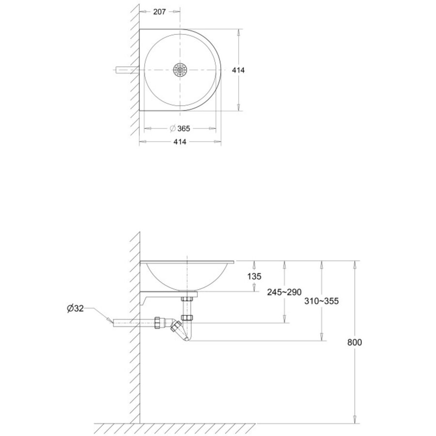 Wall-mounted washbasin | Stainless steel | Ø 365 mm