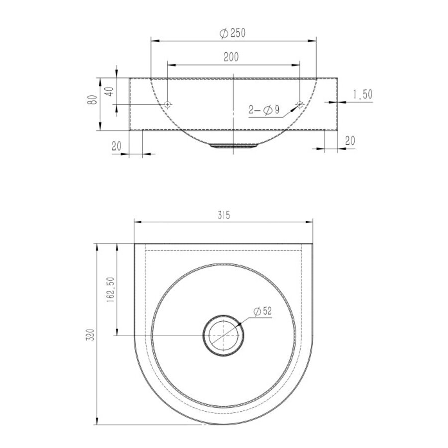 Mini lavabo mural | acier inoxydable | épaisseur 1,5 mm
