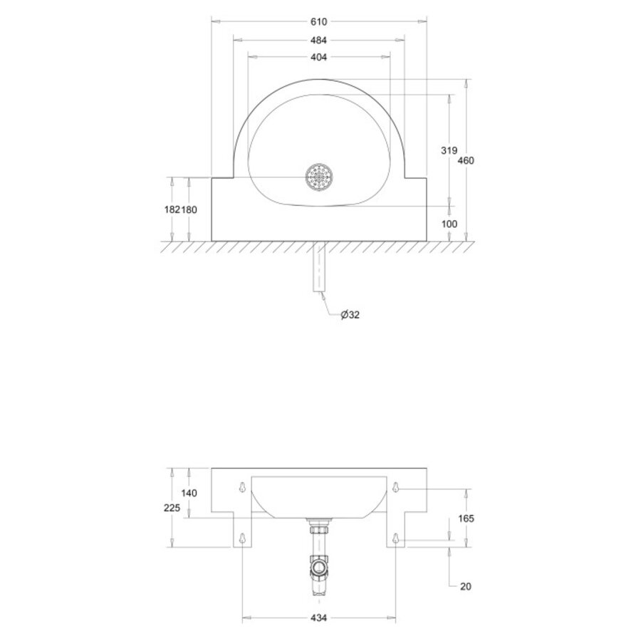 Wall-mounted washbasin | Stainless steel | thickness 1.2 mm