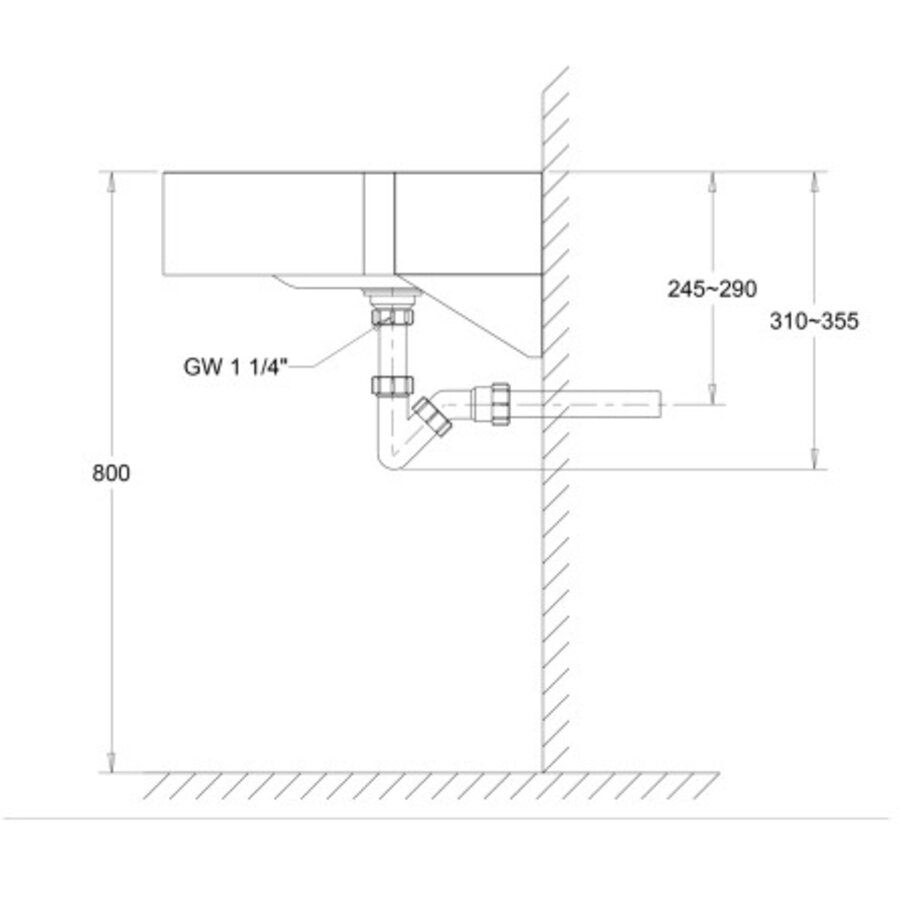 Wandwastafel | RVS | dikte 1,2 mm