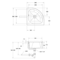 Lavabo d'angle | acier inoxydable | L 360 x P 360 x H 175 mm