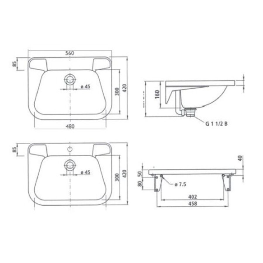 Washbasin wouter stainless steel 304 with tap hole