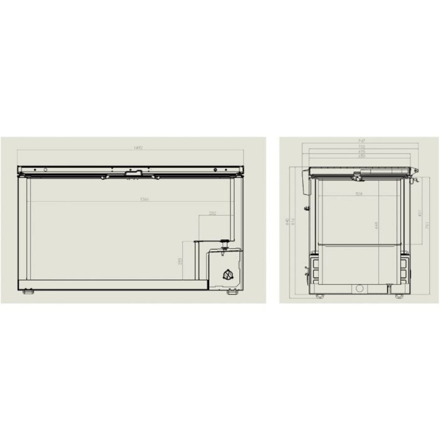 Congélateur | Couvercle en acier inoxydable | 469 L | 1492x743x840 mm