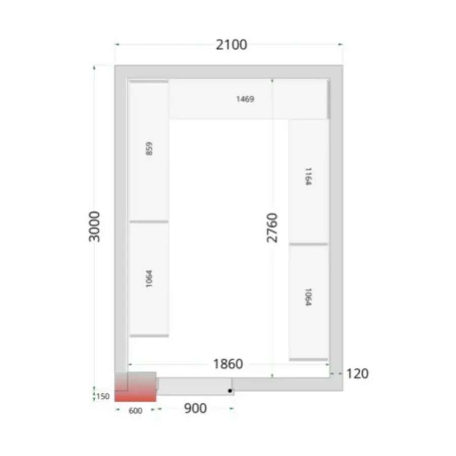 Freezer cell | -20 to -10 °C | 210 x 300 x 220 cm | 12 cm insulation