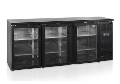  HorecaTraders Bar fridge | Black | Glass doors | 200(w)x51(d)x86(h)cm 