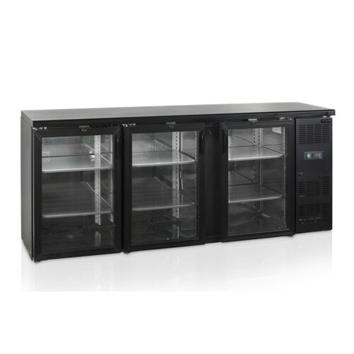  HorecaTraders Bar fridge | Black | Glass doors | 200(w)x51(d)x86(h)cm 