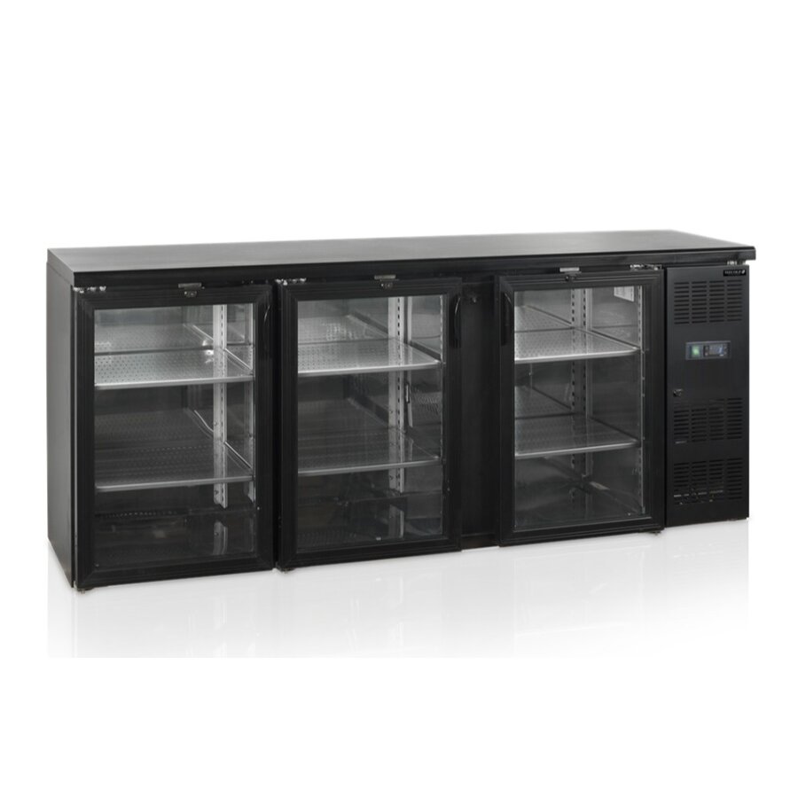 Réfrigérateur bar | Noir | Portes vitrées | 200(l)x51(p)x86(h)cm