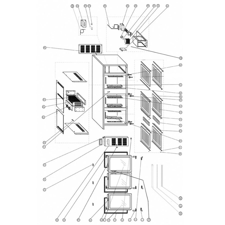 Barkoelkast | Zwart | Glazen deuren |  200(b)x51(d)x86(h)cm