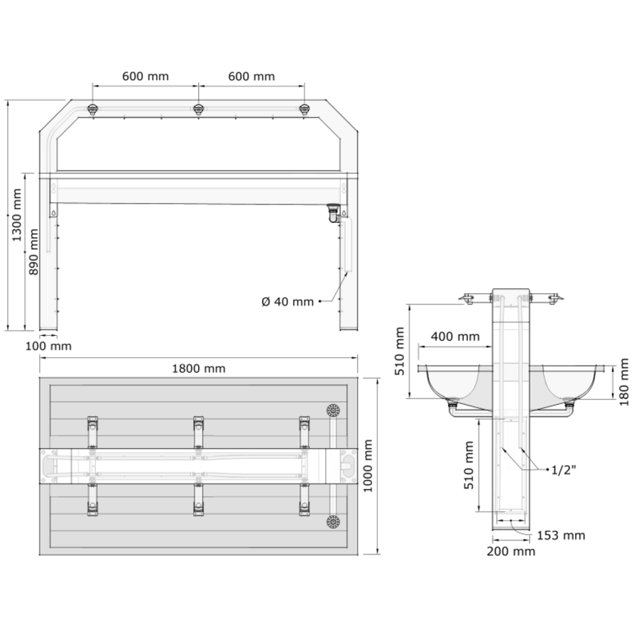 Waseiland van RVS | 1220(b)x1000(d)x1300(h) mm | 4 of 6 plaatsen