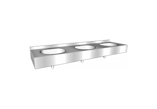  HorecaTraders multiple washbasin with splashback | stainless steel | 1800x515x(h)200 mm 