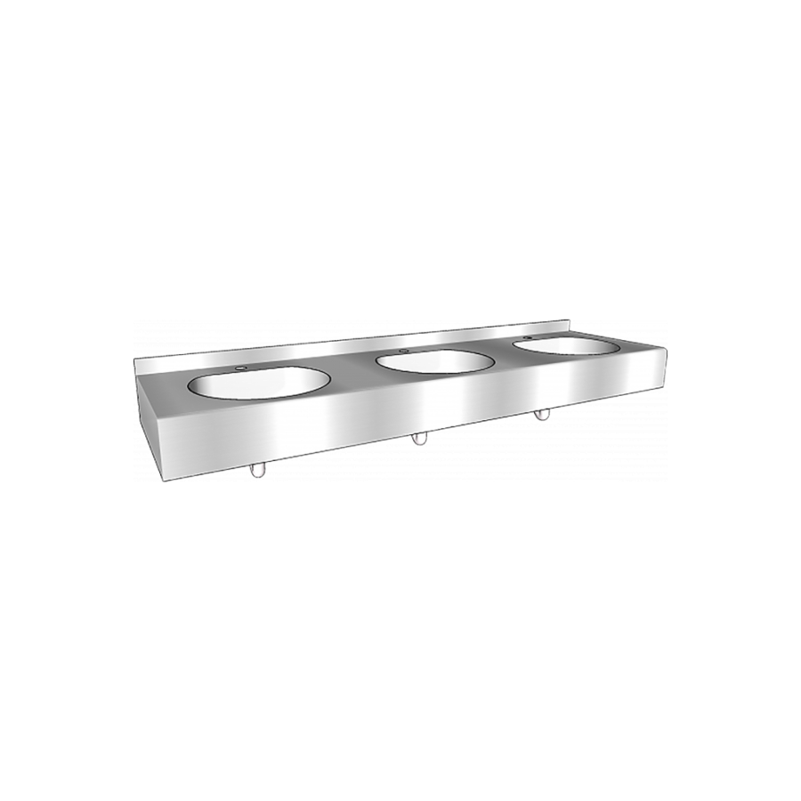 meervoudige wastafel met spatrand | RVS | 1800x515x(h)200 mm