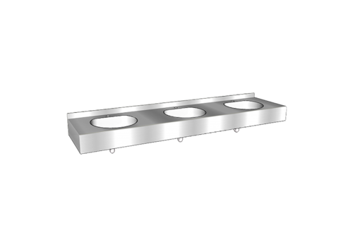  HorecaTraders multiple washbasin with splashback | stainless steel | 2100x515x(h)200 mm 