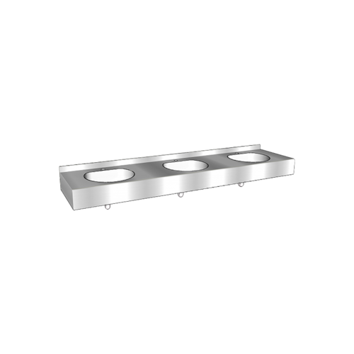  HorecaTraders multiple washbasin with splashback | stainless steel | 2100x515x(h)200 mm 