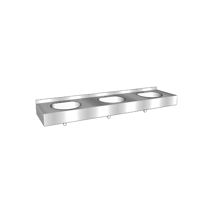 meervoudige wastafel met spatwand | RVS | 2100x515x(h)200 mm