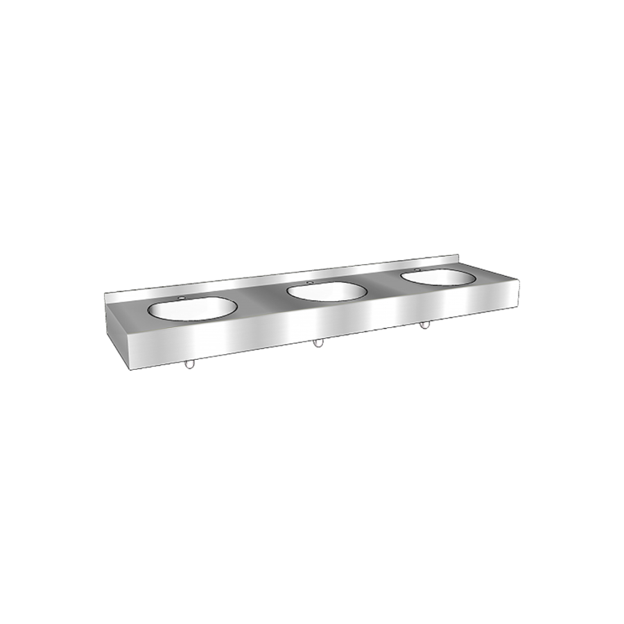multiple washbasin with splashback | stainless steel | 2100x515x(h)200 mm