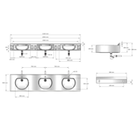 vasque multiple avec dosseret | acier inoxydable | 2100x515x(h)200 mm