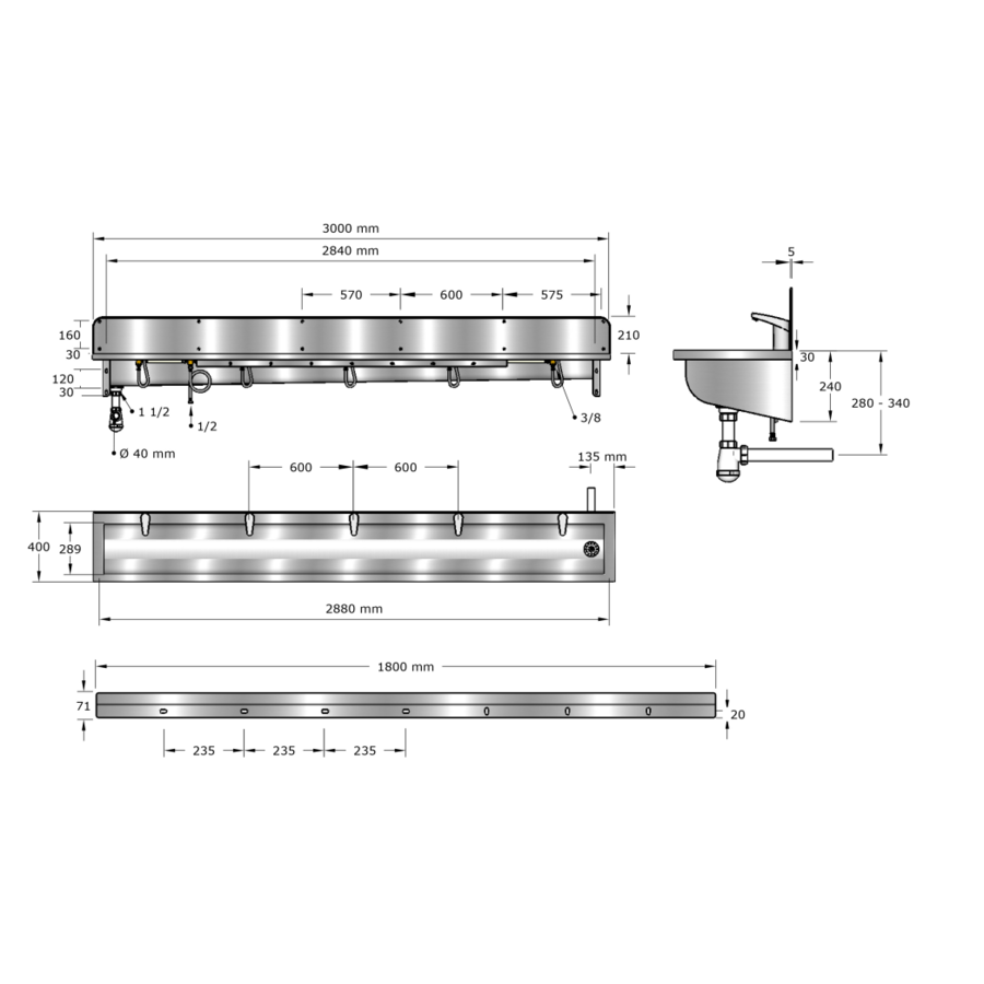 Lavoir | acier inoxydable | Incl. robinets | 6 tailles