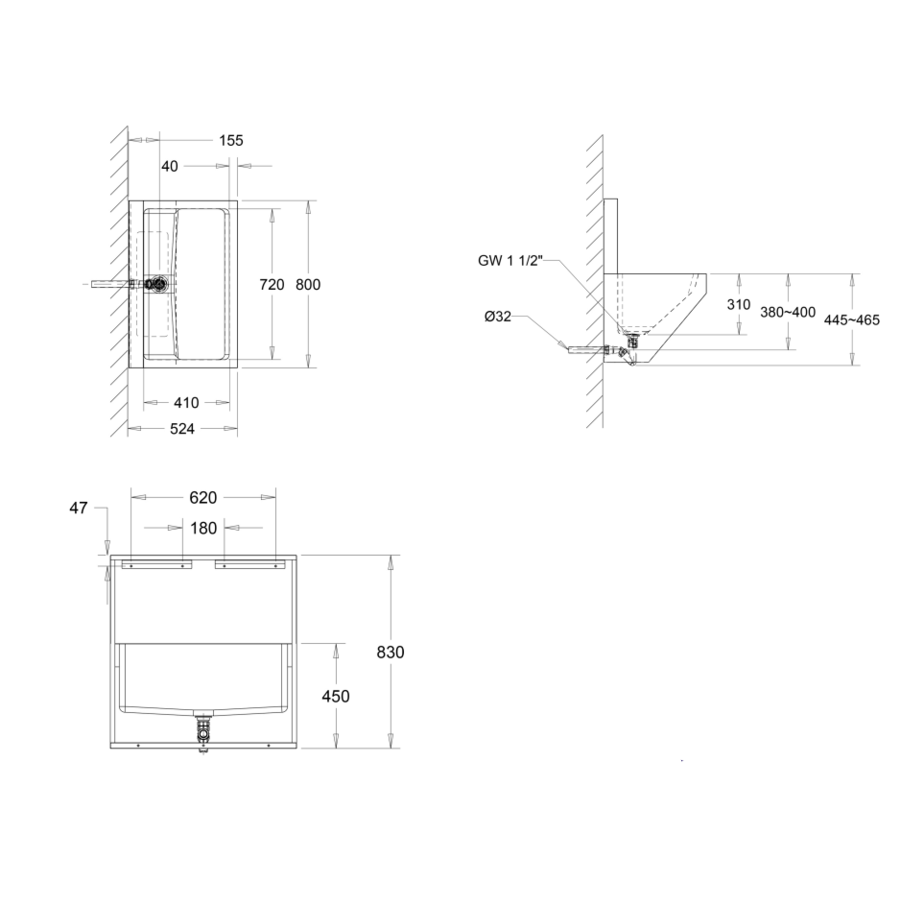 Industriewaschrinne | Edelstahl | T 520 x H 830 mm
