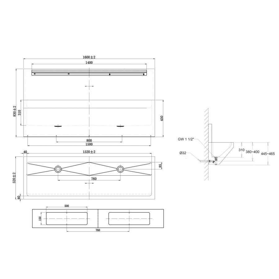 Chirurgenwaschbecken | Edelstahl | T 520 x H 830 mm