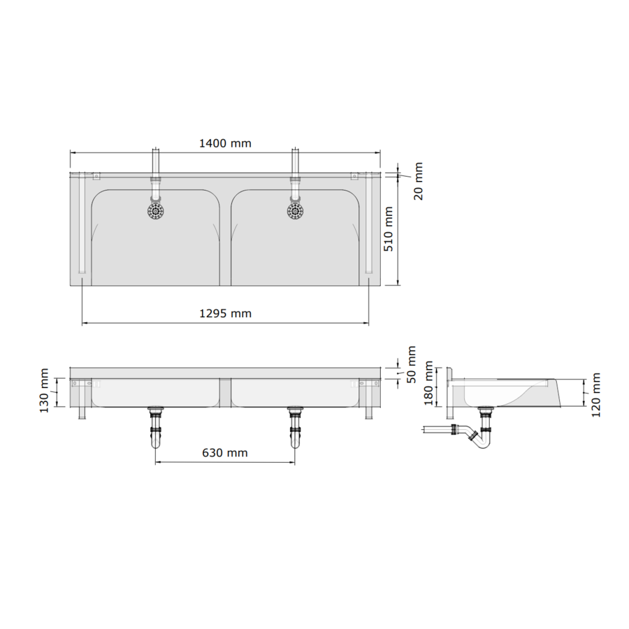 Multiple washbasin | polymer concrete | 1200 x 510 x 180 mm | 10 colours