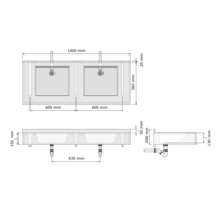 meervoudige wastafel | polymeerbeton | 1400 x 560 x 200 mm | 10 kleuren