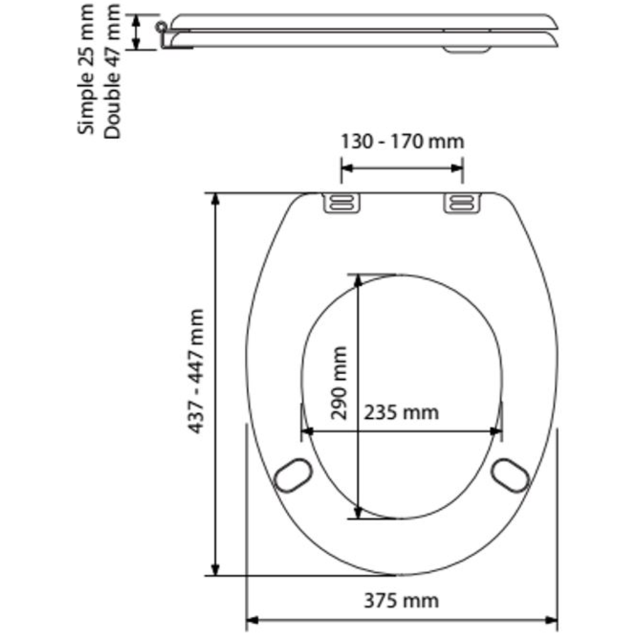 Siège de toilette avec couvercle | Aspect acier inoxydable | L 375 x P 447 x H 1092 mm