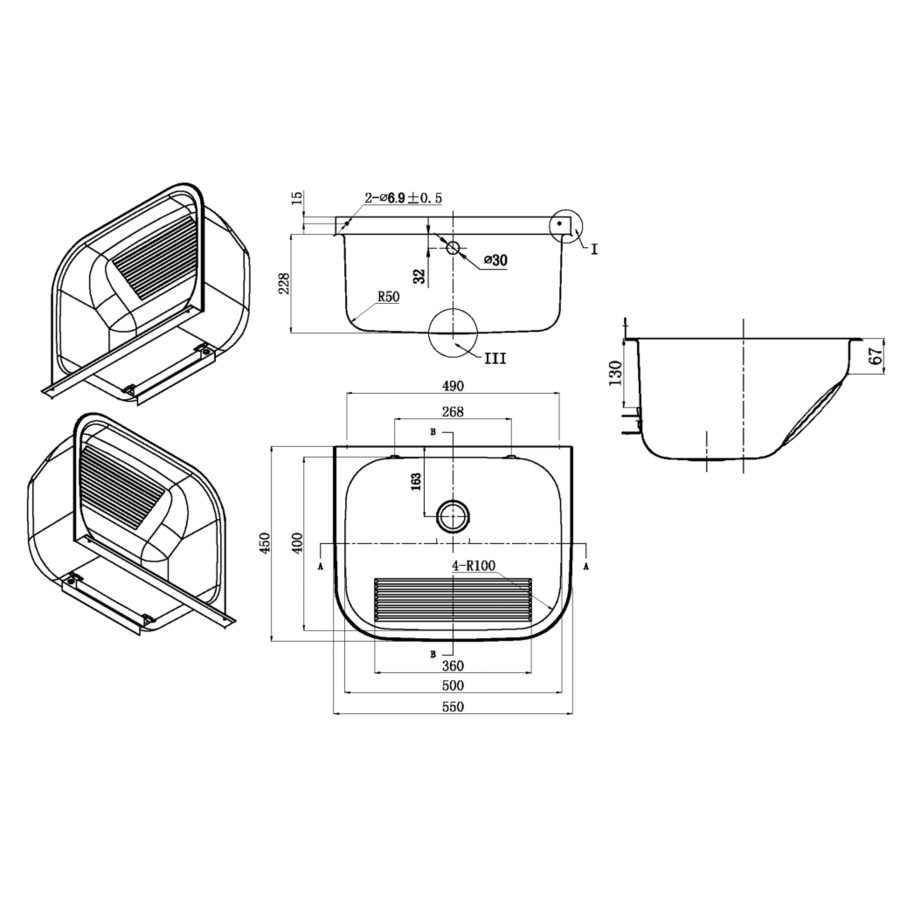 Wall-mounted washbasin | stainless steel | 3 sizes