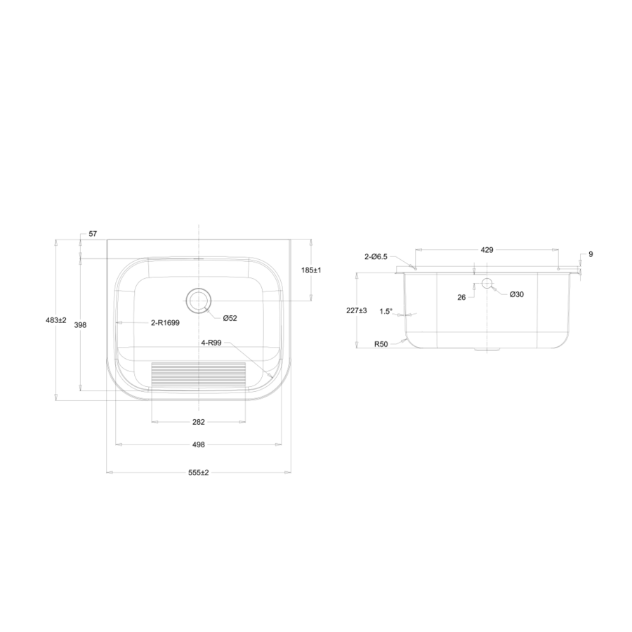 Wall-mounted washbasin | stainless steel | 3 sizes