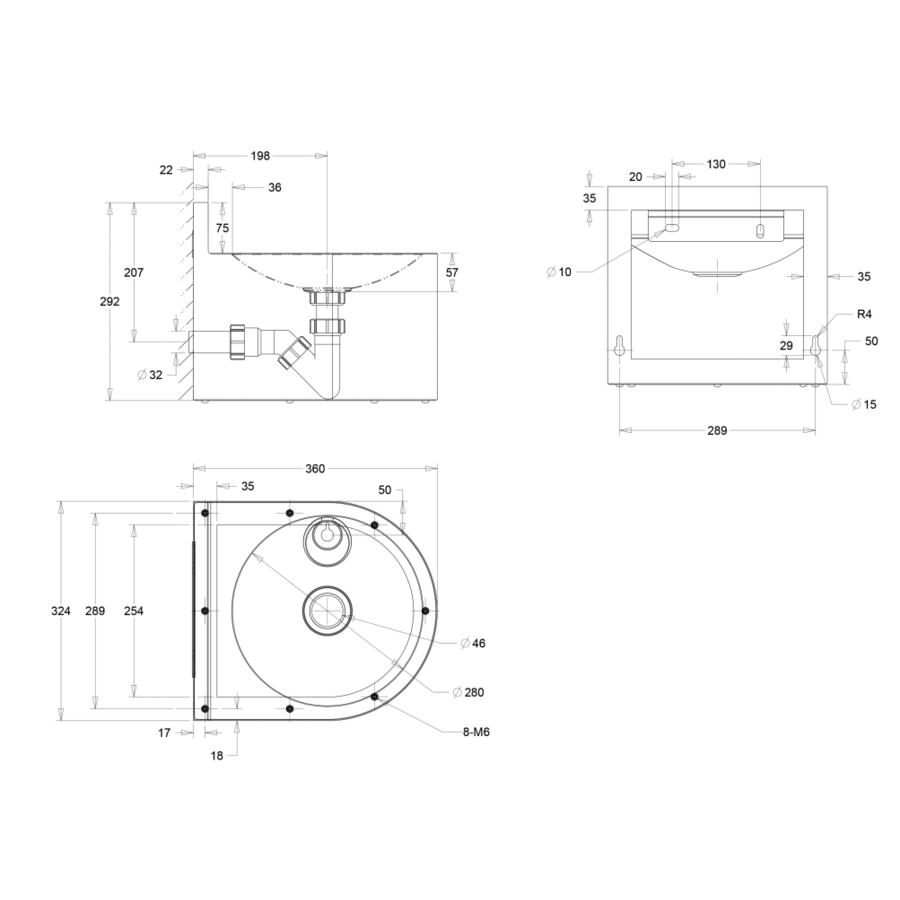 fontaine à eau suspendue | acier inoxydable | L 324 x P 360 x H 290 mm