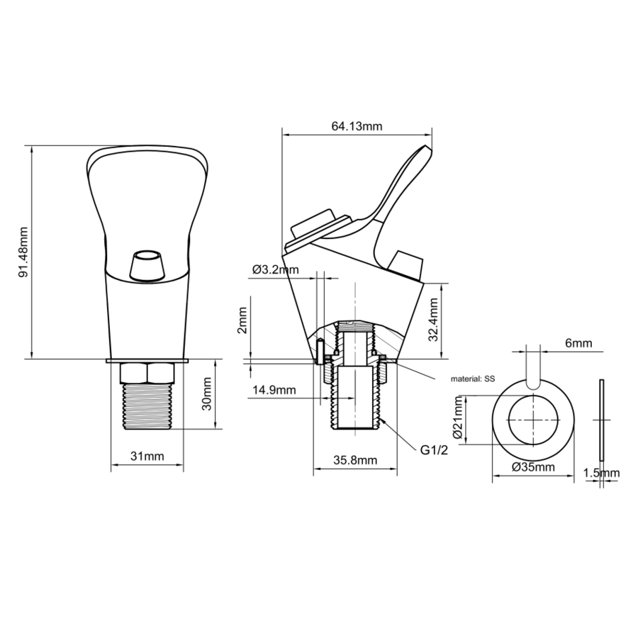 zelfsluitende drinkfontein van RVS | 68 x 97 mm