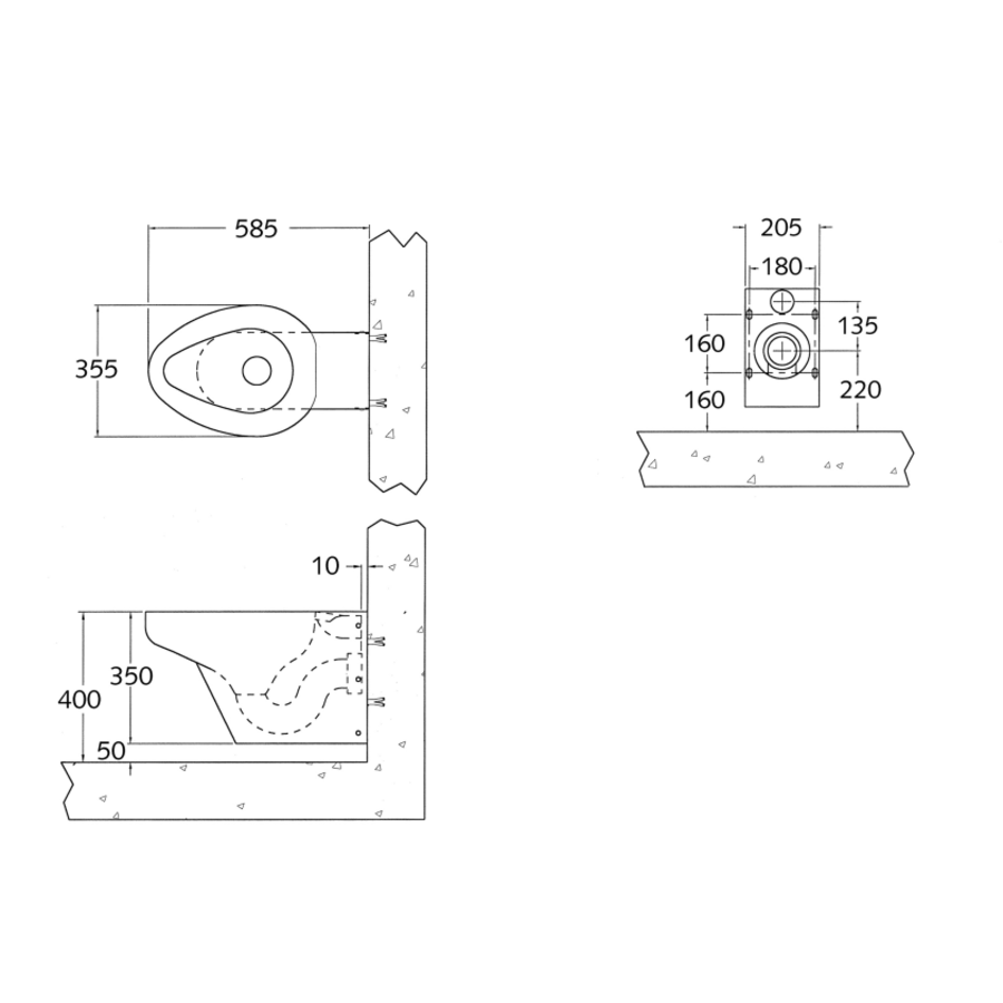 WC suspendu en acier inoxydable | 355 x 585 x 350 mm