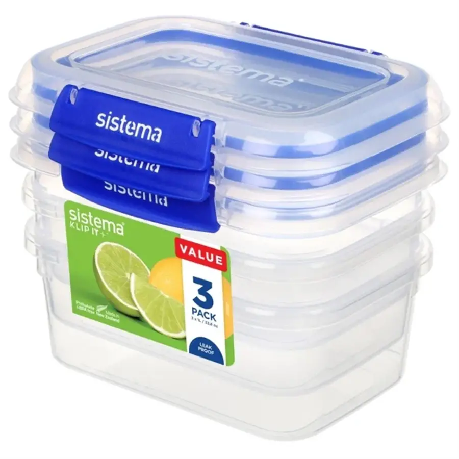 Boîte de conservation alimentaire Klip It Plus | 14,9 (h) x 14,5 (l) x 17,6 (p) cm | 1L | 3 pièces