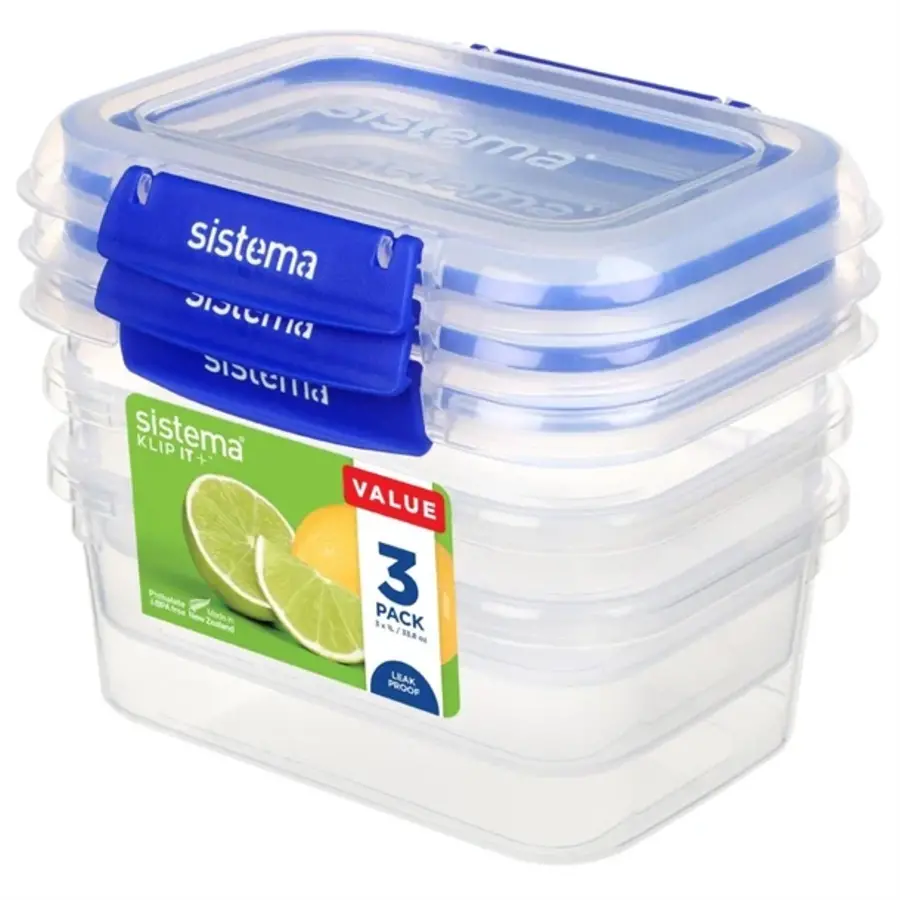 Sistema Klip It Plus food storage box | 14.9(h) x 14.5(w) x 17.6(d)cm | 1L | 3 pieces