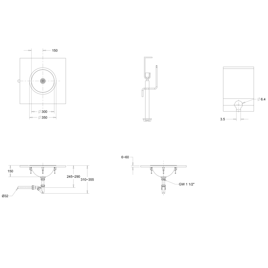 lavabo | rond | Encart | acier inoxydable | Brossé