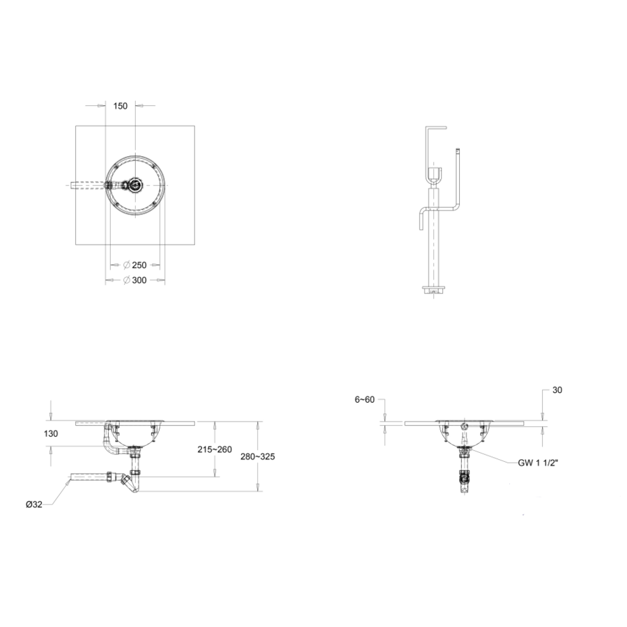 Washbasin | Round | Inset | Stainless steel | Brushed