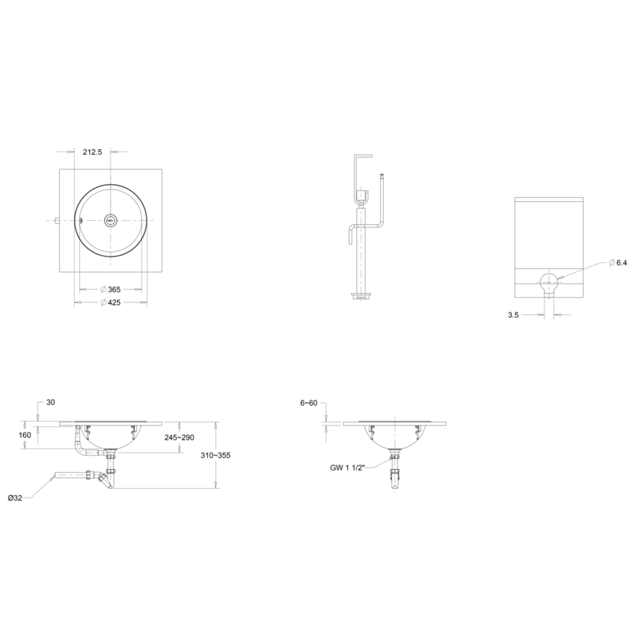 lavabo | rond | Encart | acier inoxydable | Brossé