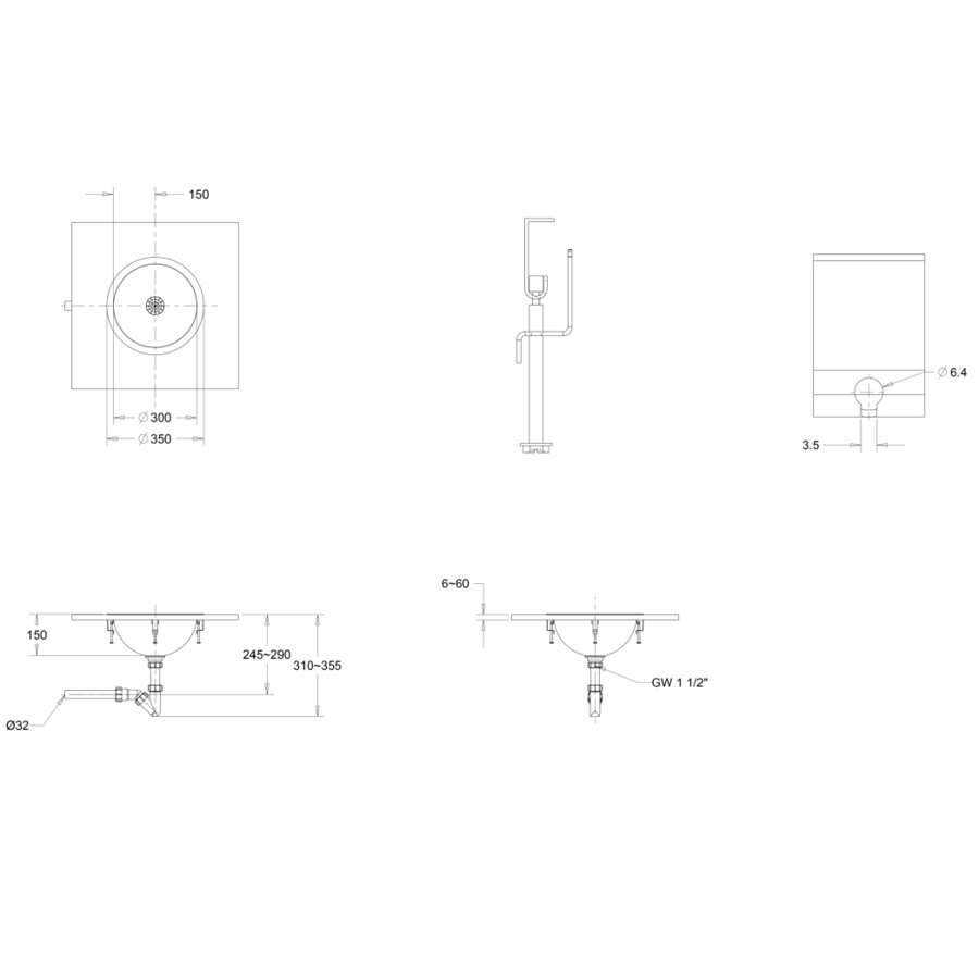 lavabo | rond | Encart | acier inoxydable | Brossé