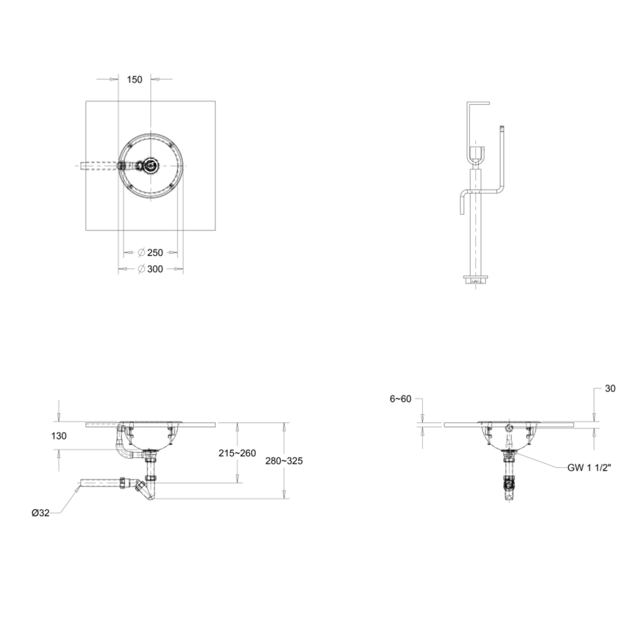 Washbasin | Round | Inset | Stainless steel | Brushed