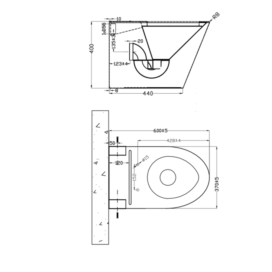 Stainless steel standing toilet | 370 x 550 x 400 mm