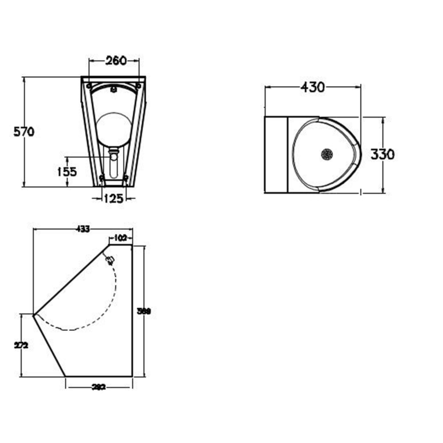 Urinoir van RVS | B 330 x D 433 x H 570 mm