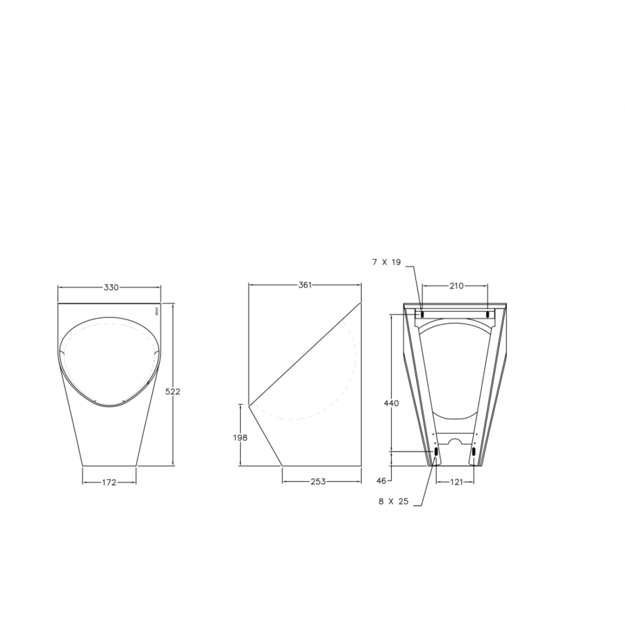Urinoir sans eau en acier inoxydable | L 345 x P 361 x H 569 mm