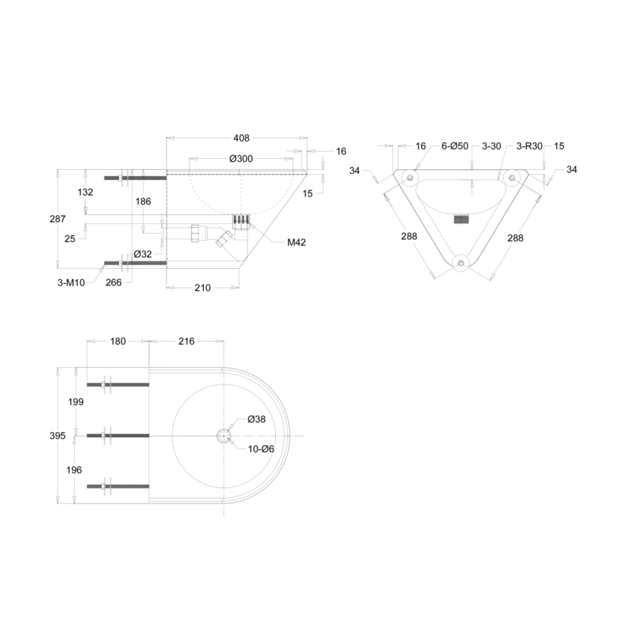 Stainless steel washbasin | W 395 x D 410 x H 287 mm