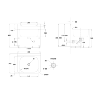 wall-mounted stainless steel washbasin | W 400 x D 340 x H 400 mm